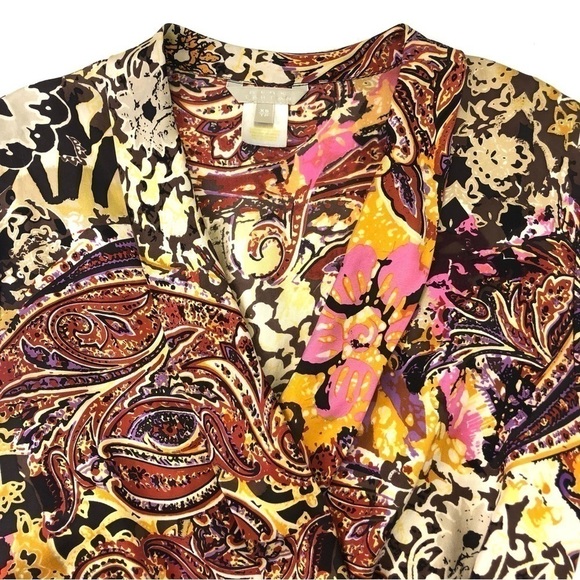 Pink Tartan silk wrap blouse in rich shades print XS - Picture 2 of 8
